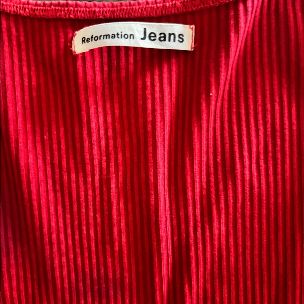 Reformation Red Button-Down Ribbed Mini Dress - image 4